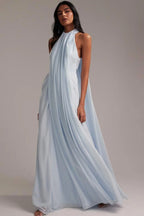 Elegant Halter Light Blue Maxi Party Dress image 1