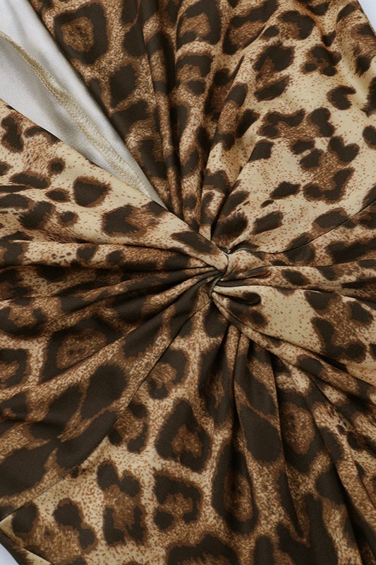 Sexy Leopard Print Knot Long Sleeve Maxi Dress image 5