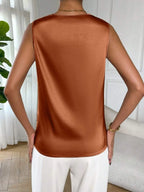 Marisol Satin Blouse detail view styled for Avrienne
