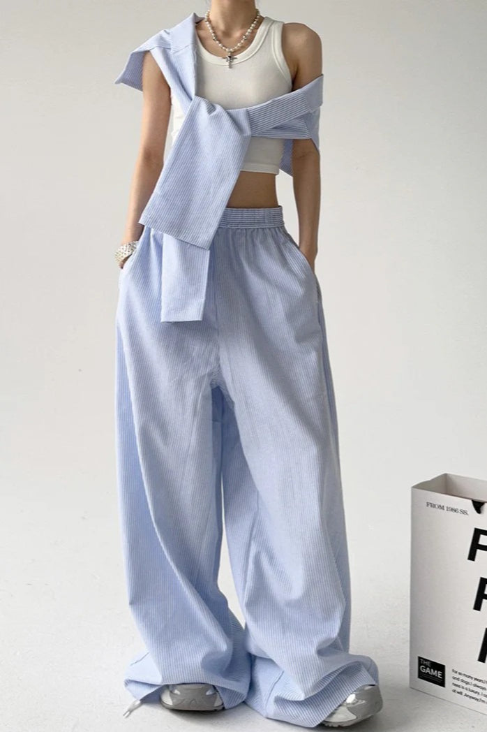 Striped Casual Tie Waist Wide Leg Pants image 3