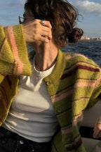 Striped Color Block Knit Loose Cardigan image 3
