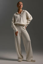 Polo Collar Knit Pullover Wide-Leg Pants Two Piece Set image 1
