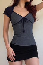 Striped Color Block Tie Fake Two Blouse image 4