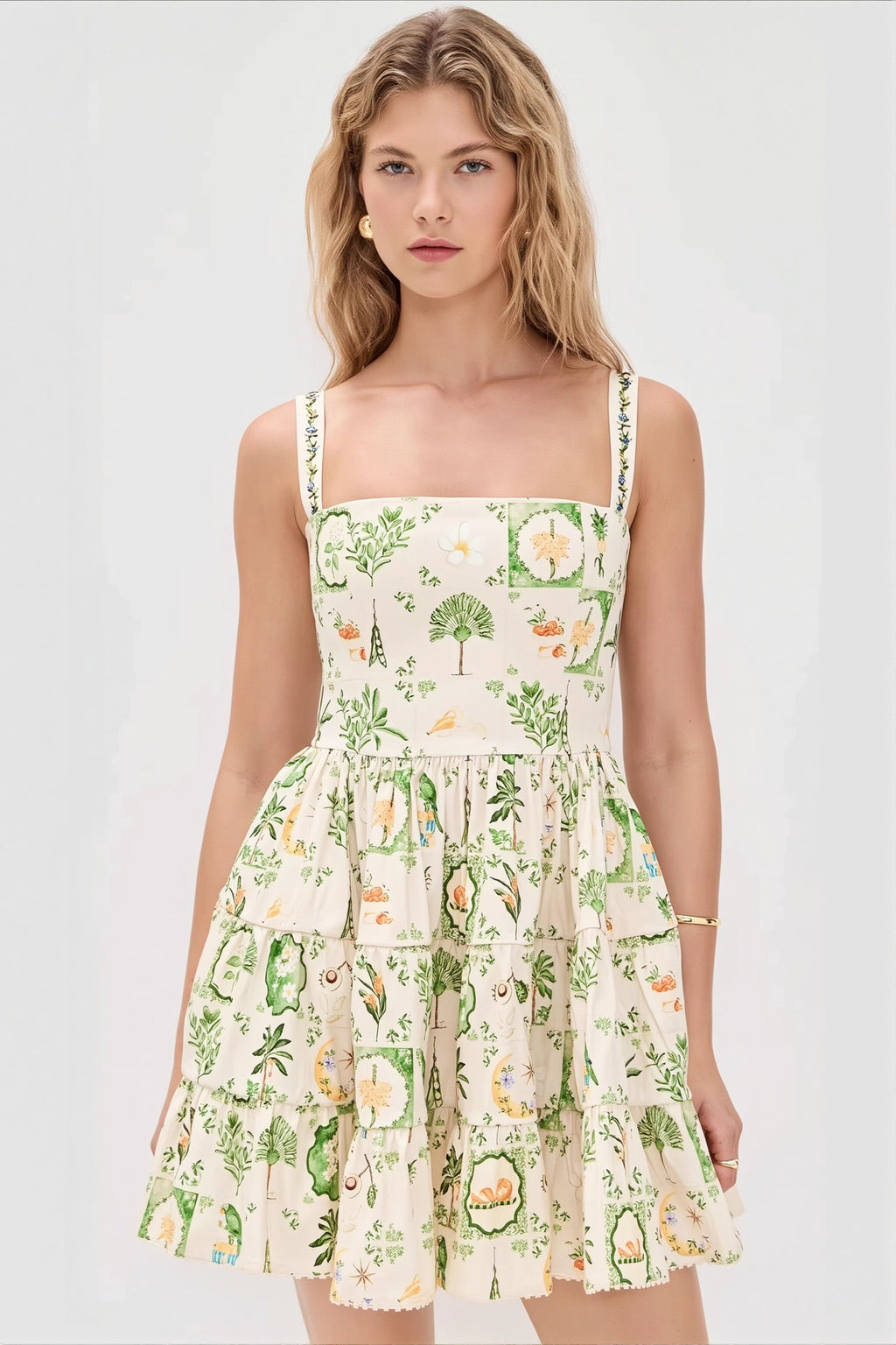 Cami Plant Print Mini Boho Dress image 1
