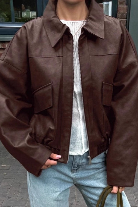Vintage Brown PU Leather Jacket image 3