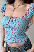 Sweet Bow Cherry Puff Sleeve Blouse image 1