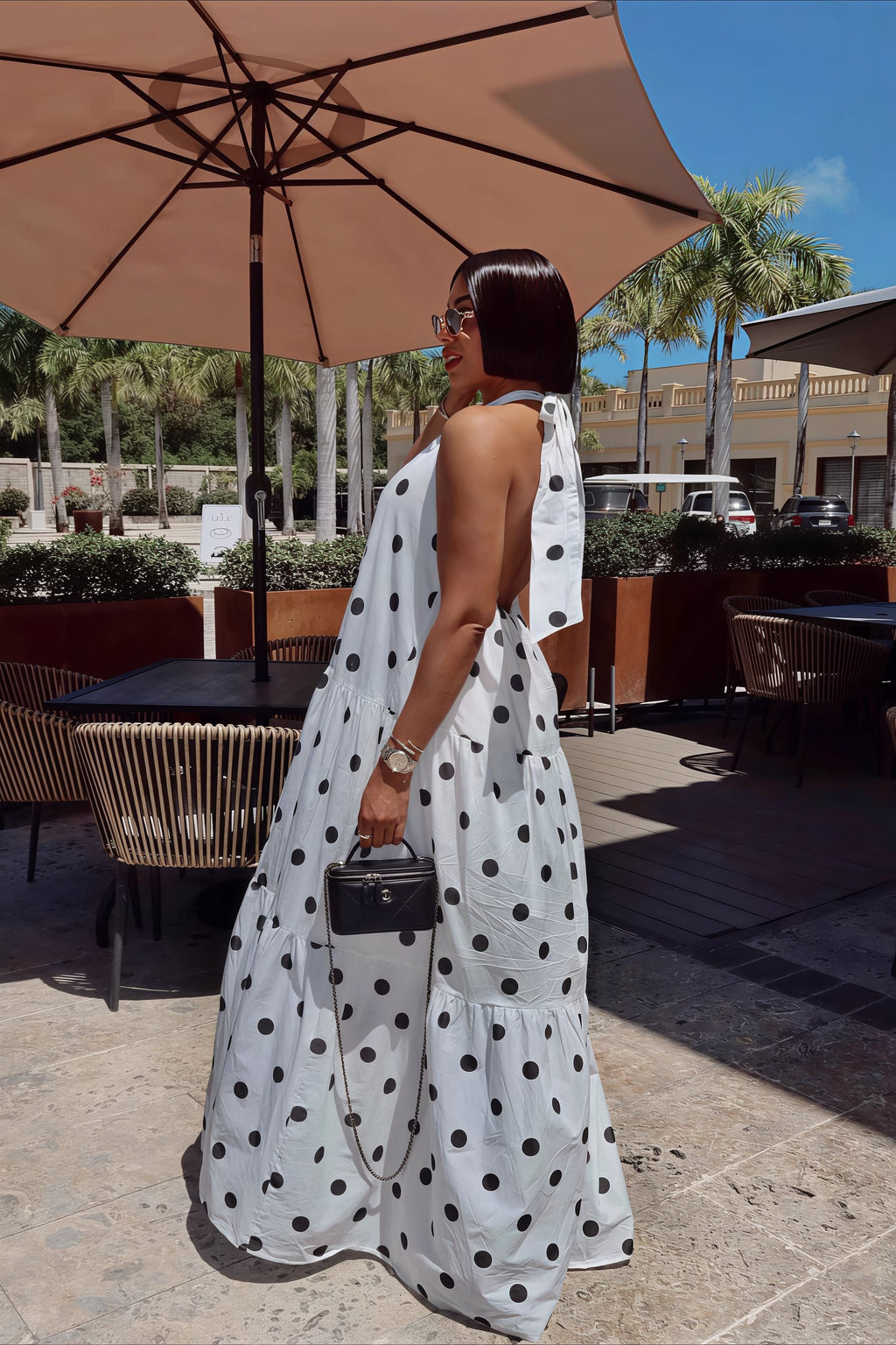 Elegant African Polka Dot Patchwork Halter Neck Swing Maxi Dress image 4