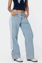 Lace Up Side Stripe Wide Leg Jeans image 4