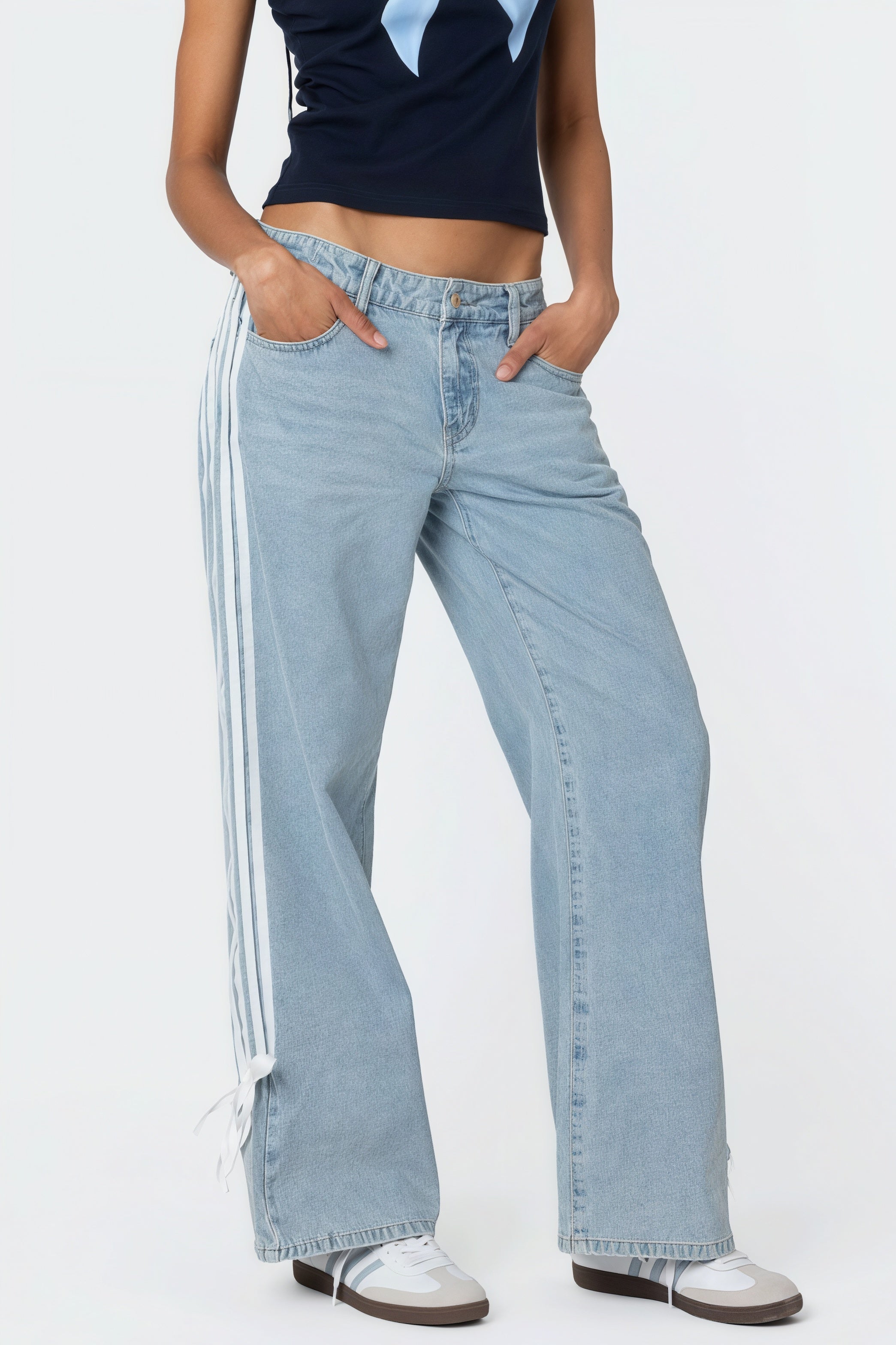 Lace Up Side Stripe Wide Leg Jeans image 4