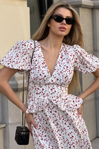 Puff Sleeve Fitted Waist Floral Dress image 3