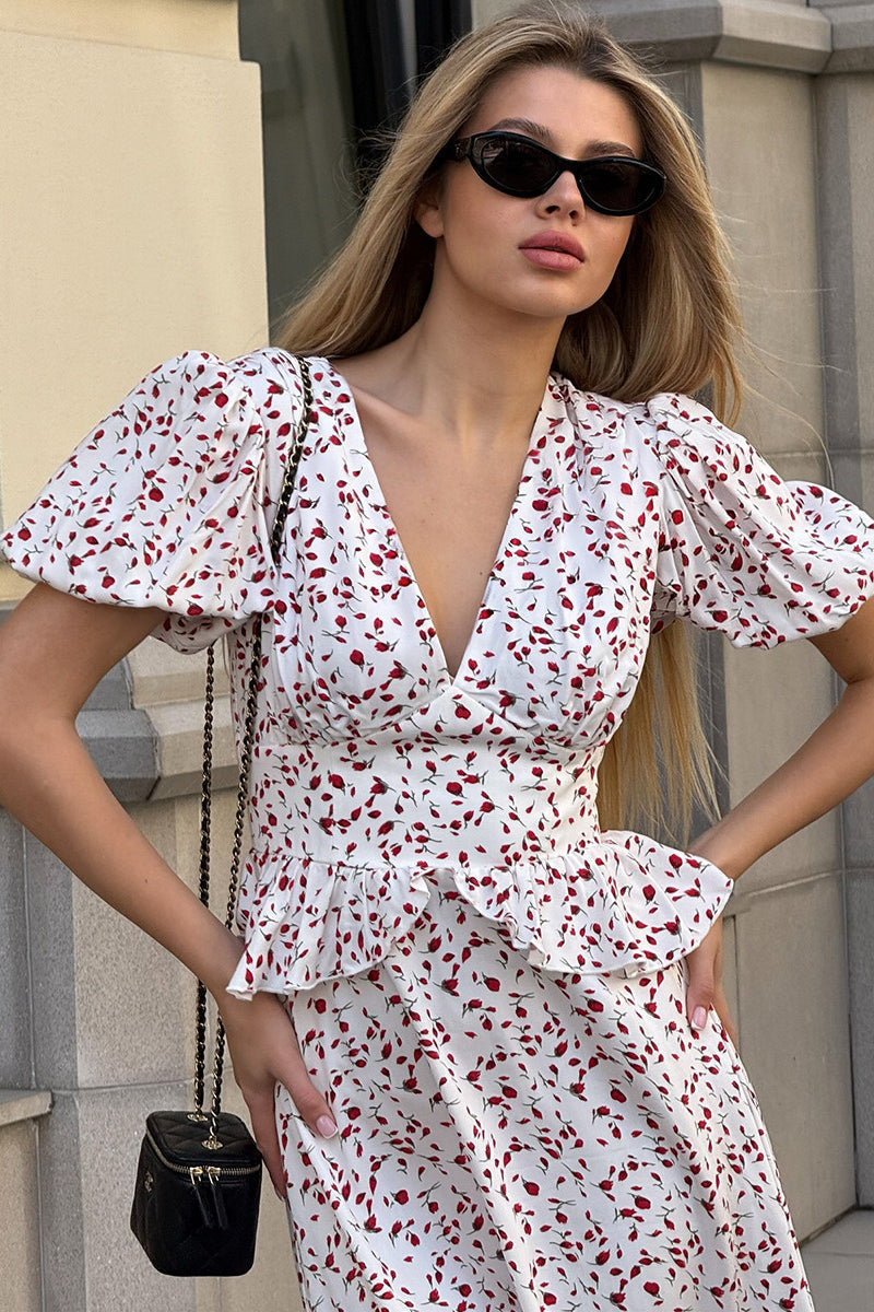 Puff Sleeve Fitted Waist Floral Dress image 3