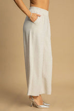 Talia Linen Trousers detail view styled for Avrienne