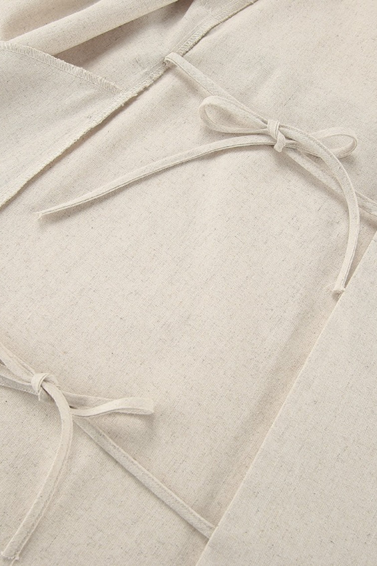 Linen Cotton High Waist Slit Tie Maxi Dress image 9