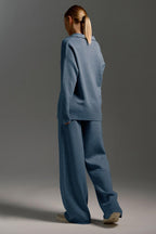 Polo Collar Knit Pullover Wide-Leg Pants Two Piece Set image 7