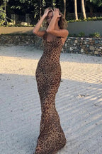 Leopard Print Backless Slim Strap Maxi Dress image 1