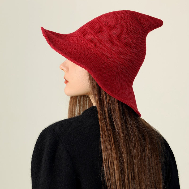 Wool Knitted Pointed Top Wide Brim Witch Hat image 3