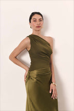 Solid Asymmetric Neckline Sleeveless Formal Dress image 9