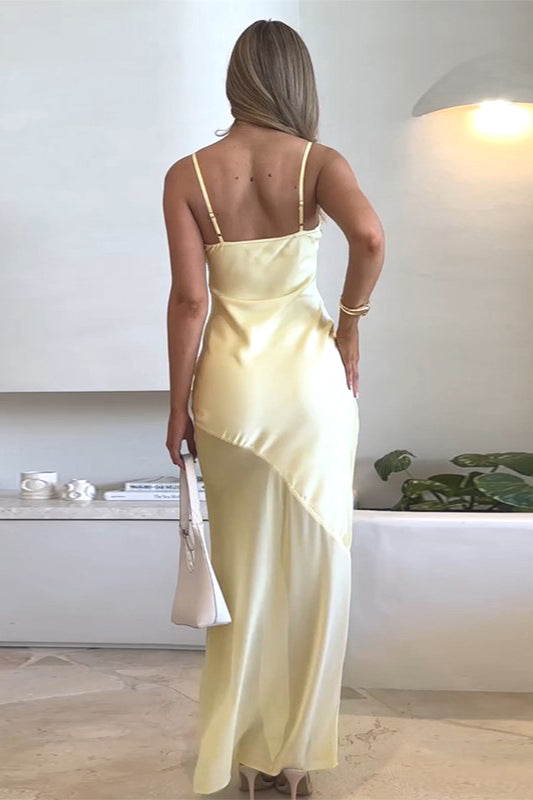 Elegant Fitted Satin Mesh Cami Maxi Dress image 3