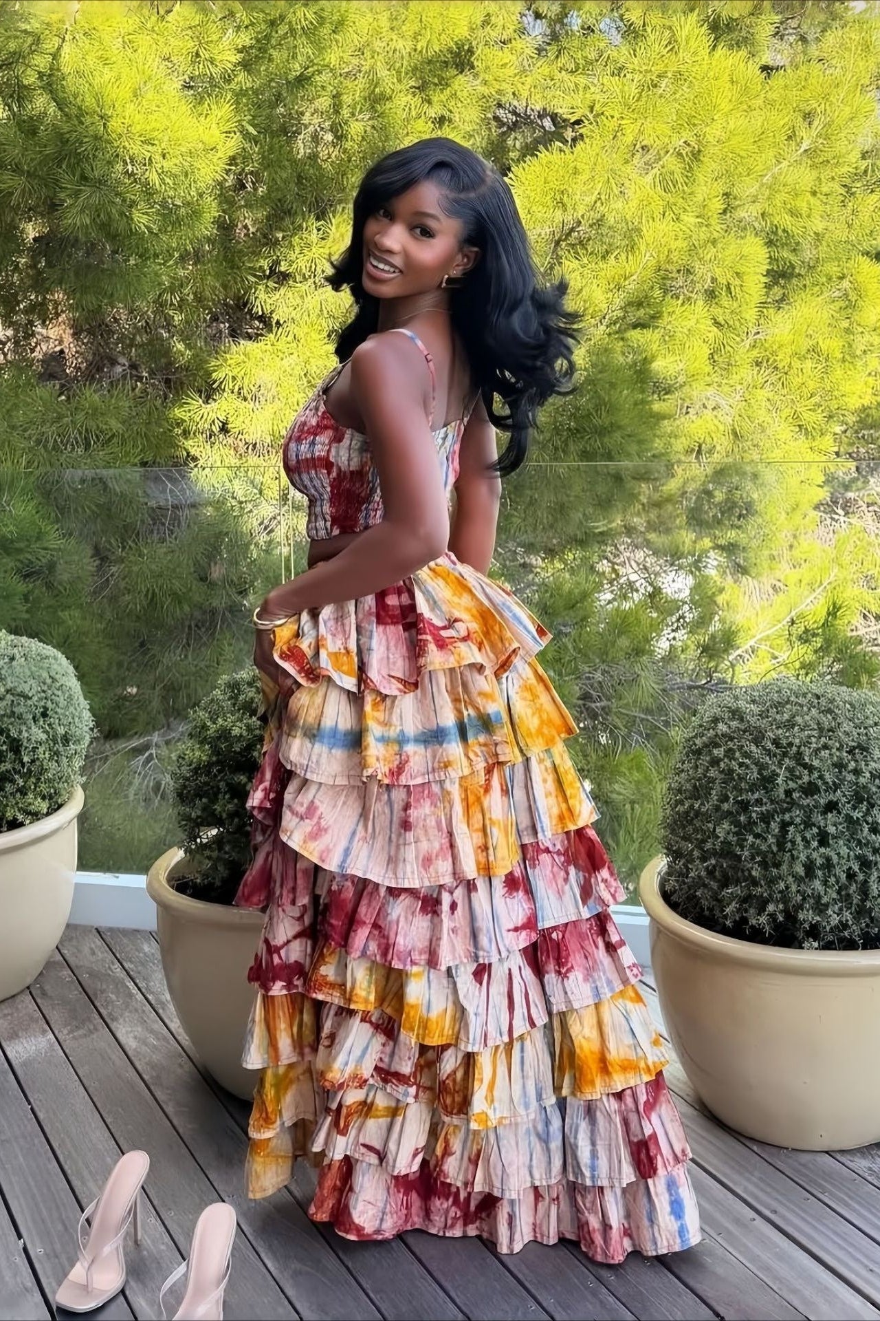 Sexy Cami Tiered Ruffle Two Piece Skirt Sets image 1