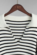 Striped Polo Neck Loose Fit Knit Sweater image 6