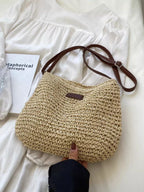 Aveline Straw Crossbody detail view styled for Avrienne