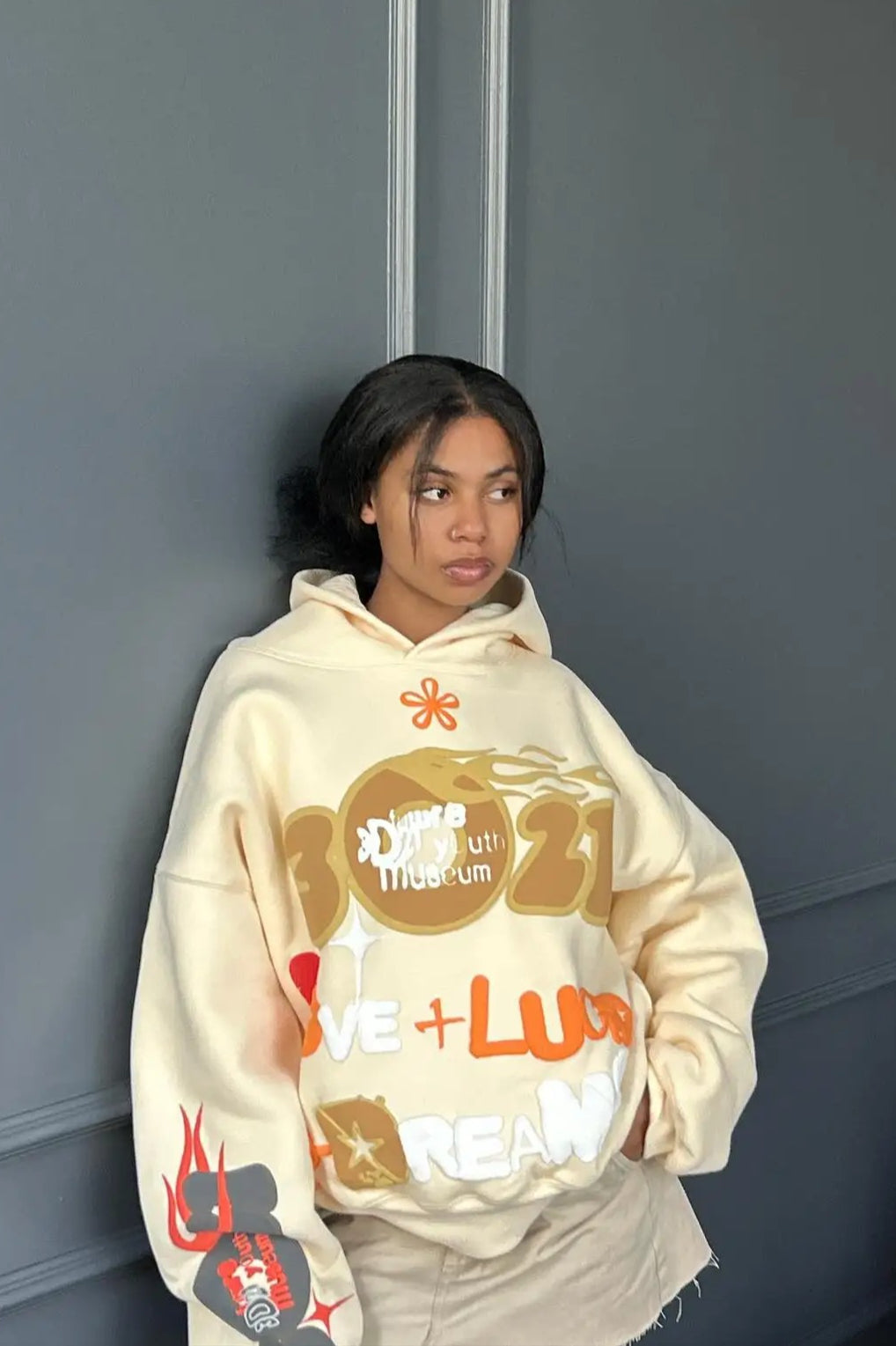 Oversized Letter Puff Print Hoodie image 2