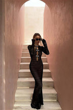 Sexy Backless Bohemian Knit Maxi Dress image 4