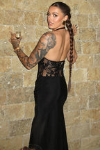 Sexy Sheer Lace Halter Open Back Bodycon Maxi Dress image 2