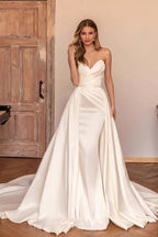 Satin Strapless Bodycon Detachable Train Wedding Dress image 1