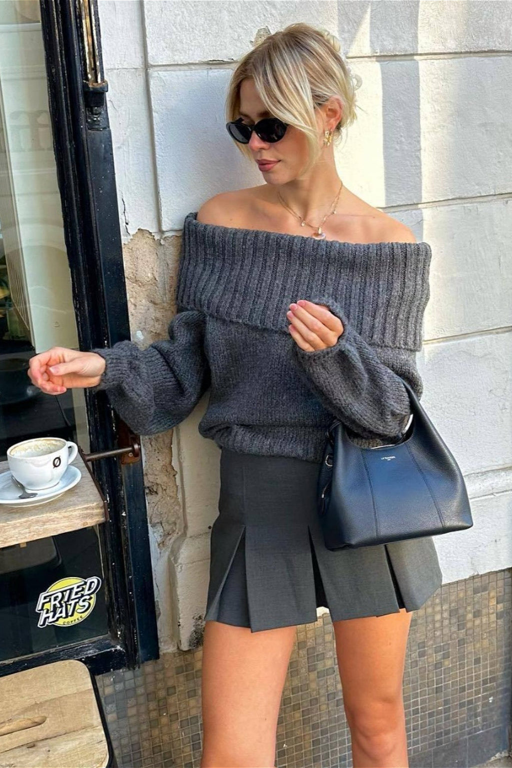 Vintage Off-Shoulder Fitted Long Sleeve Sweater image 3