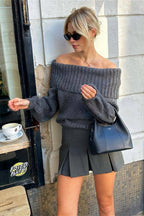 Vintage Off-Shoulder Fitted Long Sleeve Sweater image 3