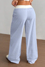 Chic Striped Color Block Baggy Pants image 4