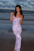 Elegant V-neck Floral Purple Cami Bodycon Maxi Dress image 2