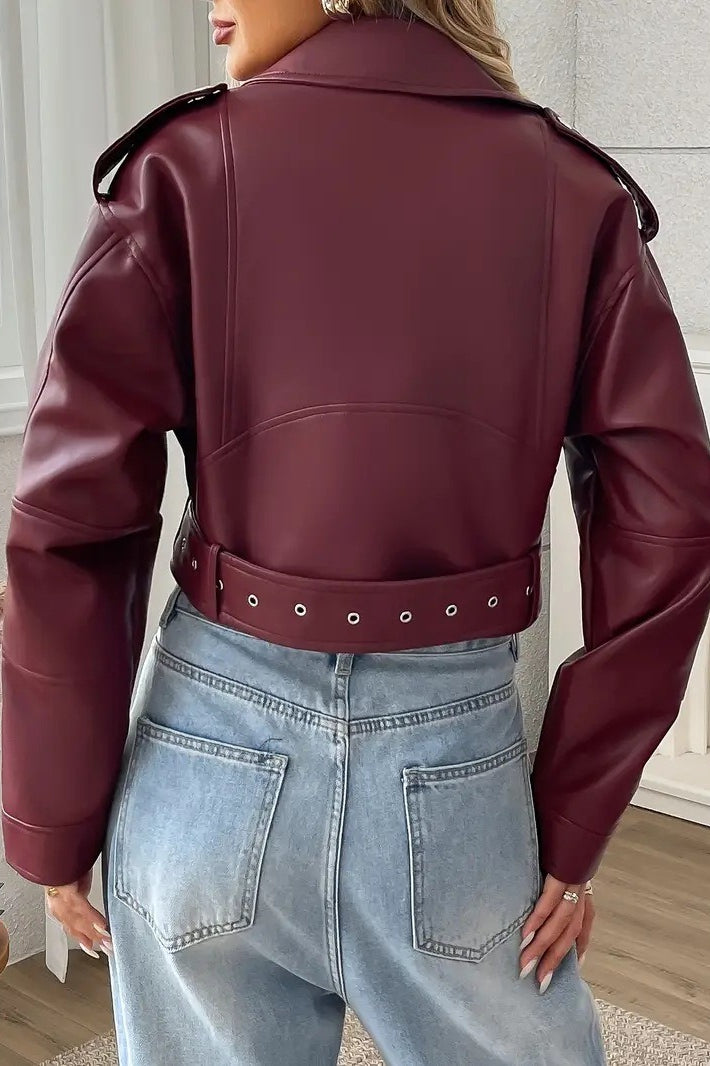 Vintage Cropped PU Leather Jacket image 4