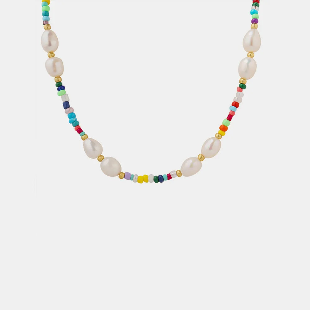 Ottilie Bead Necklace detail view styled for Avrienne