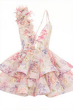 Chic Floral Print V Neck Sleeveless Backless Tulip Mini Dress image 7