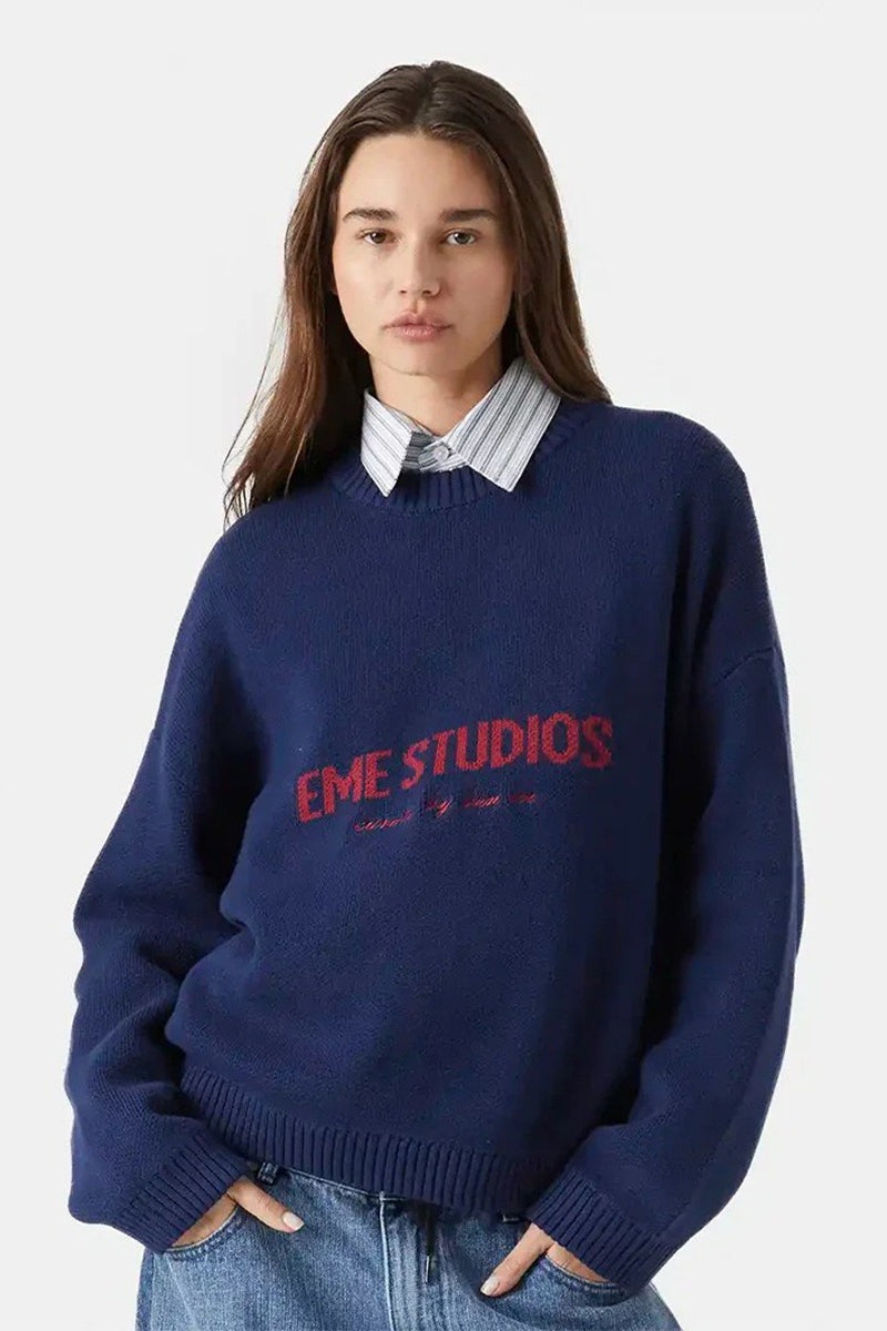 Embroidery Knit Slouchy Pullover Blouse image 5