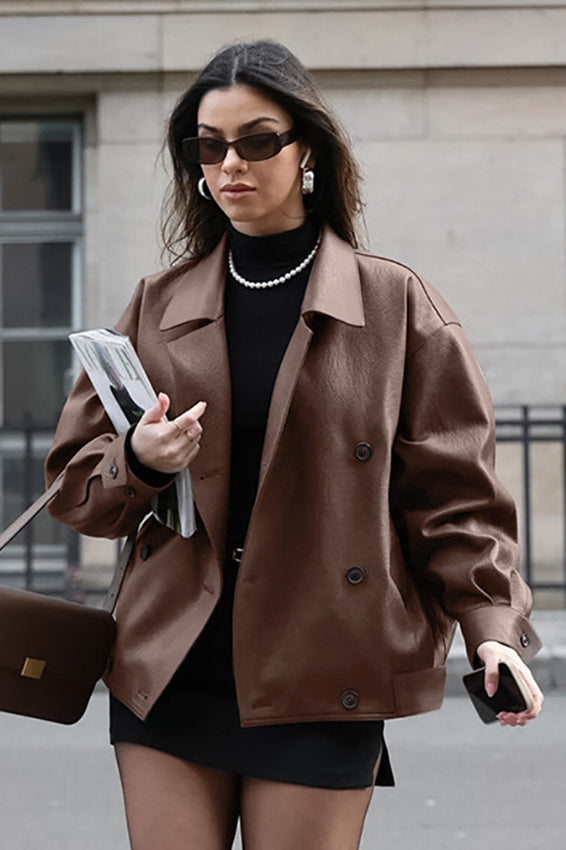 Vintage Brown Leather Blazer Coat image 3