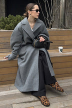 Longline Wool Blend Tie Waist Loose Elegant Overcoat image 5