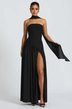 Solid Bustier High Slit Formal Dress image 25