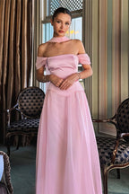 Elegant Satin Mesh Off Shoulder Prom Dress image 3
