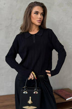 Jacquard Polo Collar Long Sleeve Loose Blouse image 15