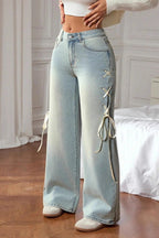 Bow Sash Decor Loose Wide Leg Jeans image 2