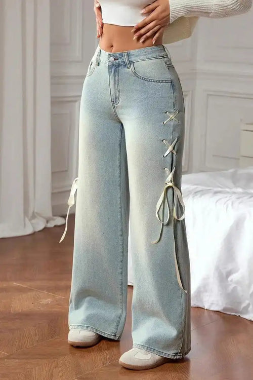 Bow Sash Decor Loose Wide Leg Jeans image 2