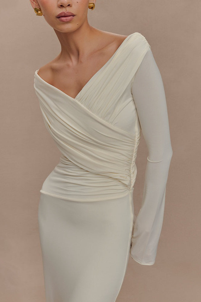 V-Neck Ruched Maxi Boho Dress image 4