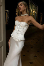 Vintage Lace Strapless Boned Solid Fitted Bodycon Maxi Dress image 3