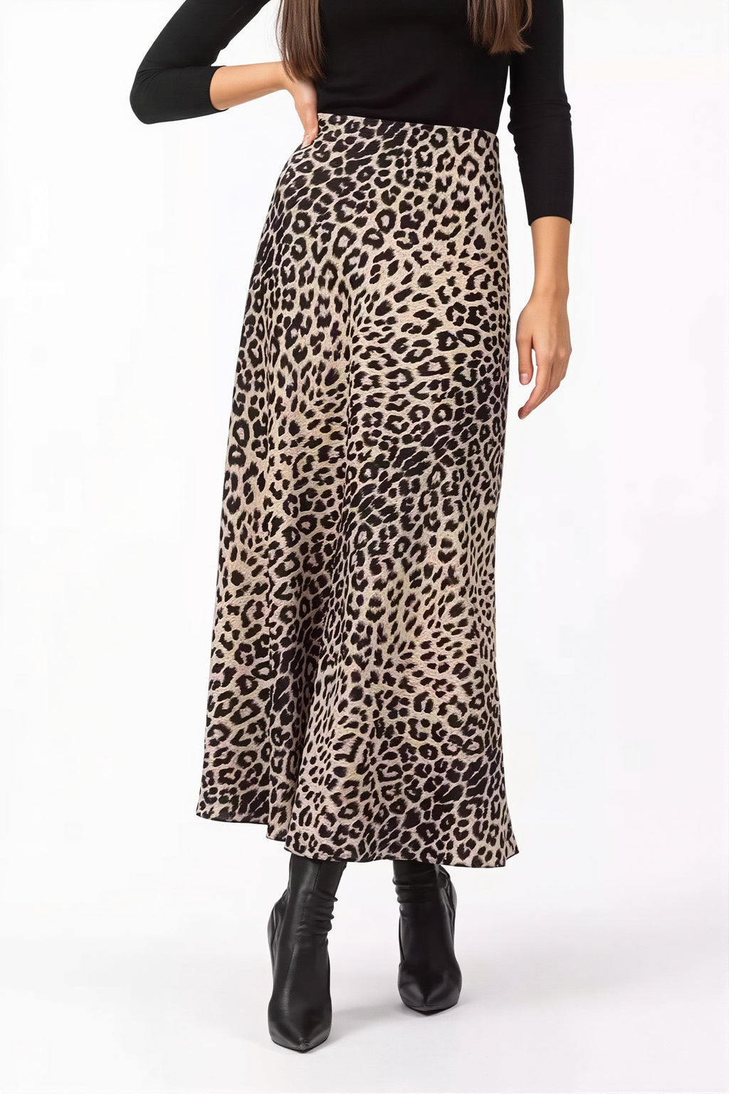 Satin Leopard Printed Elastic Waist Maxi Skirt image 6