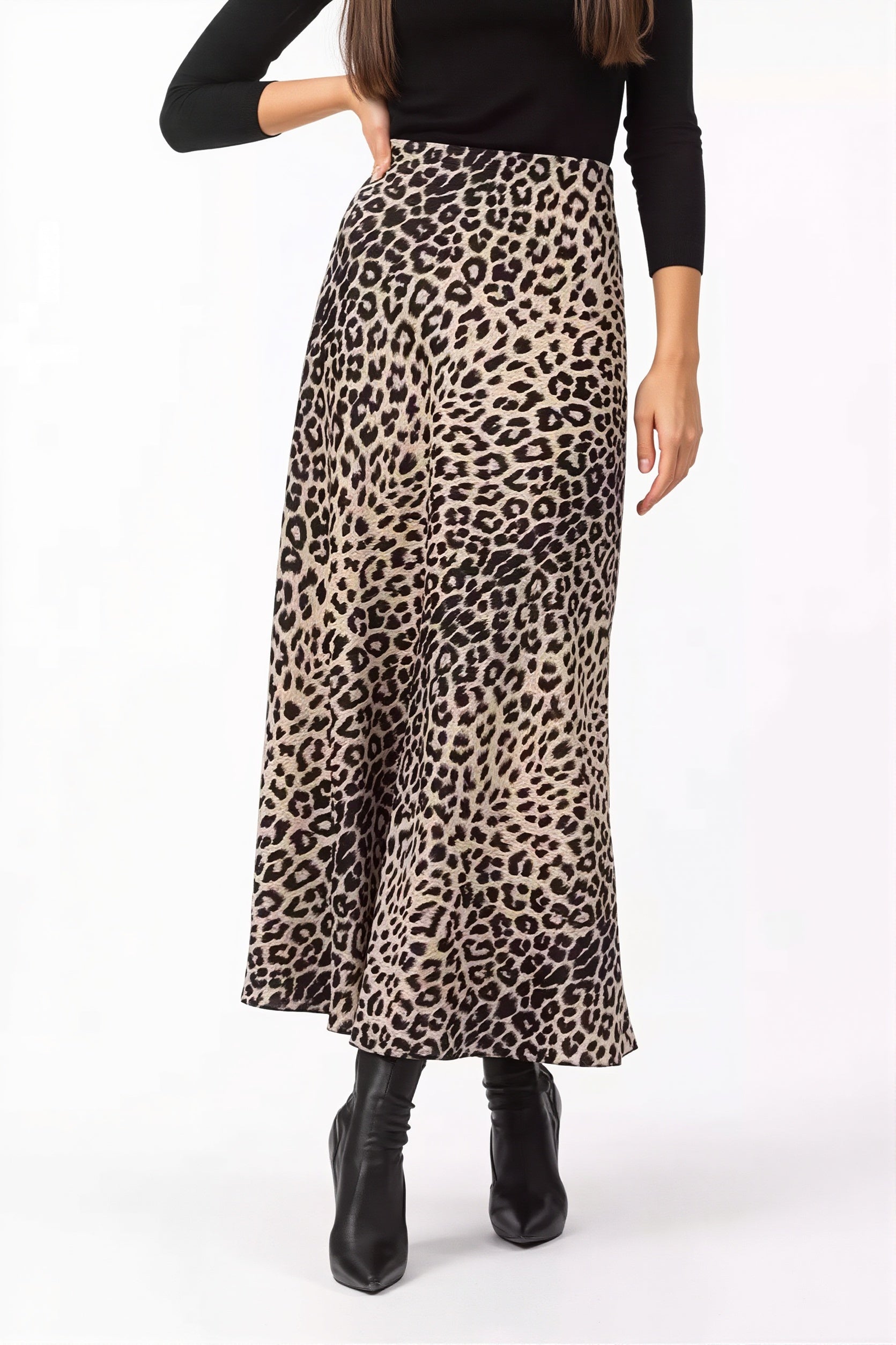 Satin Leopard Printed Elastic Waist Maxi Skirt image 6