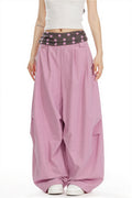Splice Polka Dot Fold Waist Pants image 1