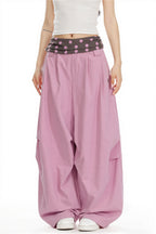 Splice Polka Dot Fold Waist Pants image 1